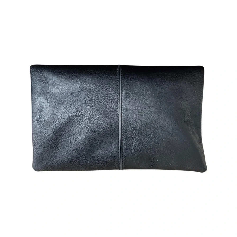 Sole Society Lalet Fold Over Vegan Leather Clutch Zip Top Closure Black‎